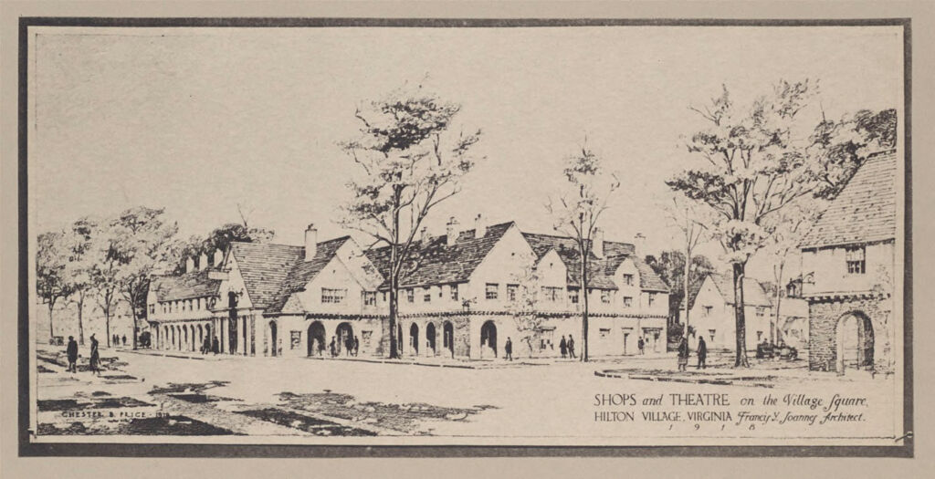 Housing, Government: United States. Virginia. Hilton Village: Governmental Agencies Of House Construction. U.s. Shipping Board, Emergency Fleet Corporation: Shops And Theatre On The Village Square, Hilton Village, Virginia. Francis Y. Joannes Architect, 1918.