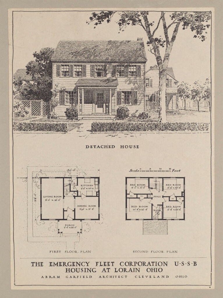 Housing, Government: United States. Ohio. Lorain: Governmental [Agencies Of Ho]Use Construction. U.s. Shipping Board, Emergency Fleet Corporation: The Emergency Fleet Corporation Ussb Housing At Lorain Ohio. Abram Garfield Architect Cleveland Ohio: Detached House: First Floor Plan; Second Floor Plan.