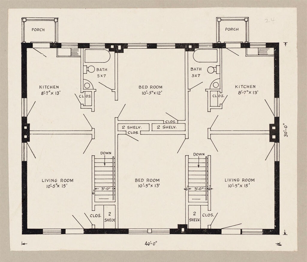 Housing, Philanthropic: United States. Ohio. Cincinnati. Cincinnati Model Homes Co.: Philanthropic Housing. Limited Dividend Company: Cincinnati Model Homes Company: I. Each Building Is Designed For Four Families In Flats Each Containing Four Rooms And Baths, And Separate Stairs.  Cost $4,101.  Size 48' X 30'.  Rent, 50¢ Per Room Per Week.  Ii And Iii.  Building Designed For Four Families In Flats Each Containing Three Rooms And Bath.  Cost $3,142; Size 40' X 30'.  (Note: Grading, Water And Gas Mains Not Included In These Costs.)  (Source: Schmidlapp: 