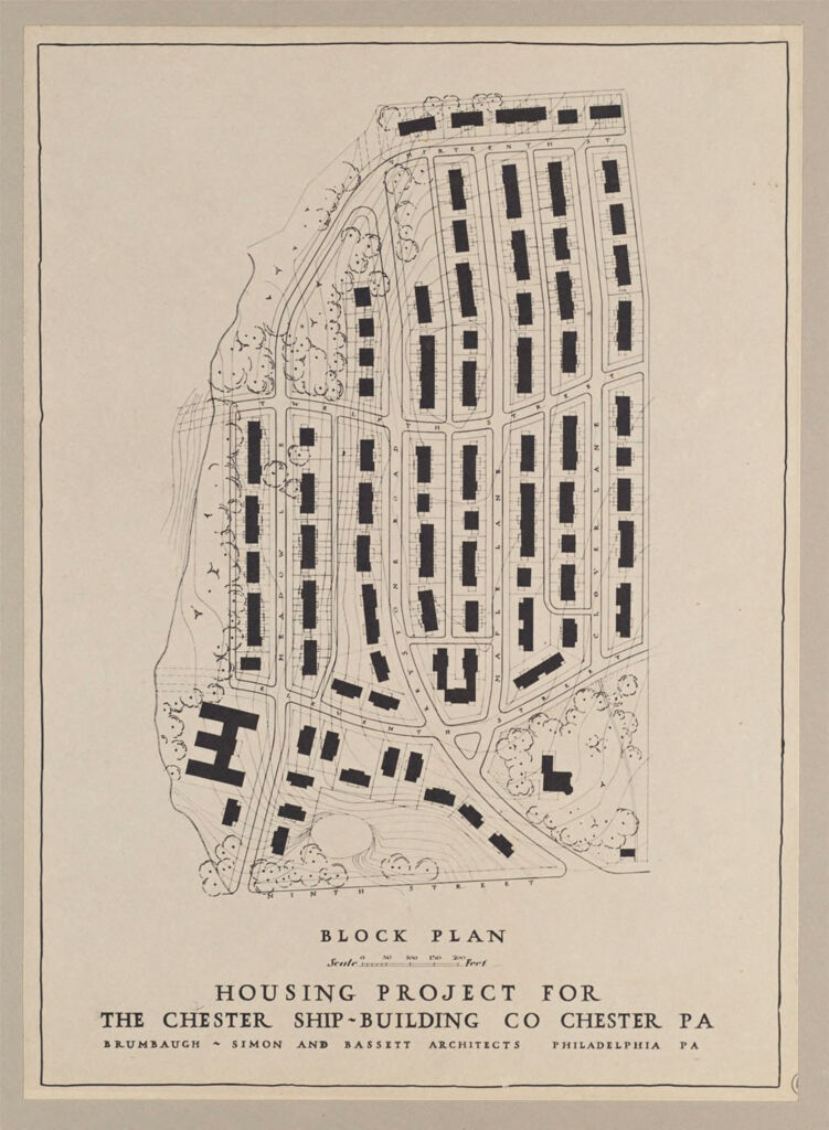 Housing, Government: United States. Pennsylvania. Chester: Governmental Agencies Of House Construction. U.s. Shipping Board, Emergency Fleet Corporation: Housing Project For The Chester Ship-Building Co Chester Pa.  Brumbaugh - Simon And Bassett Architects Philadelphia Pa: Block Plan.