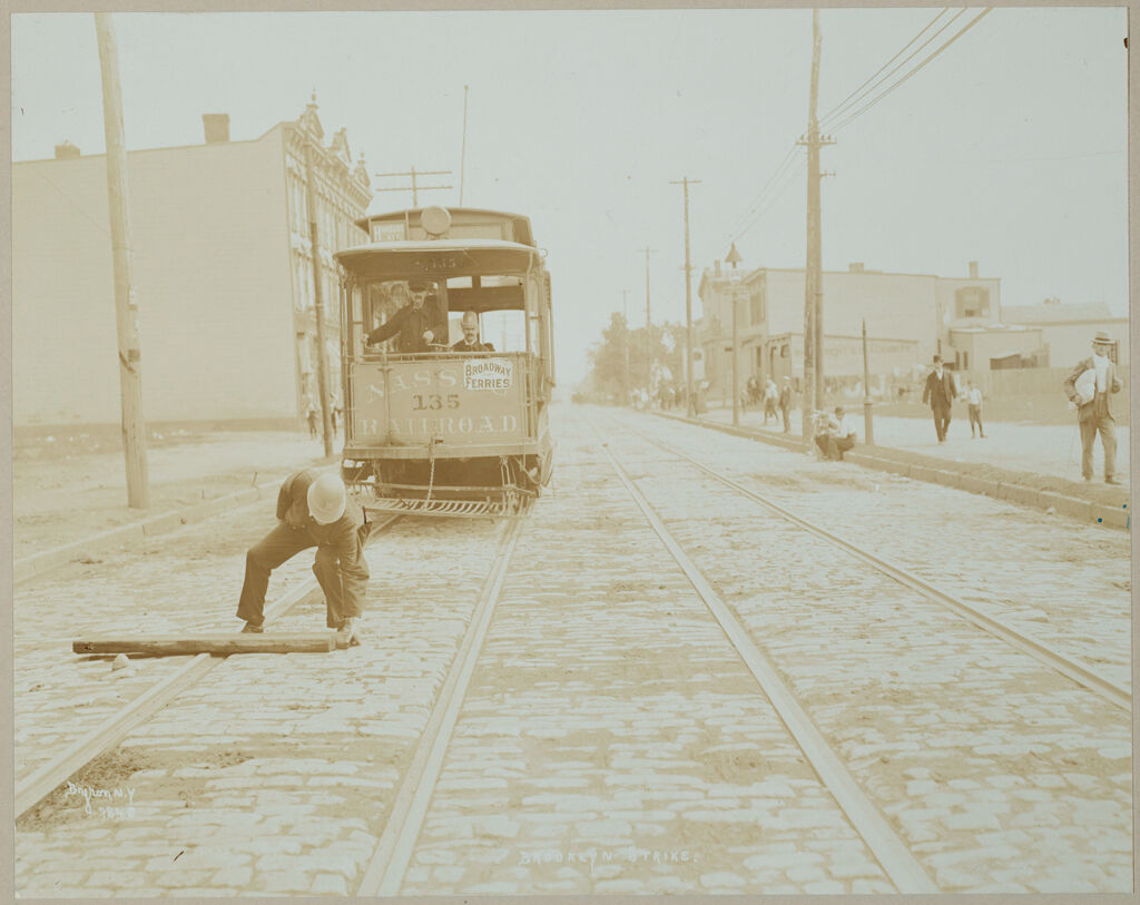 Industrial Problems, Strikes: United States. New York. Brooklyn. Street Railway Strike: Strikes, United States: Policeman Clearing Obstacles