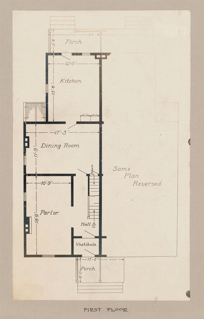 Industrial Problems, Welfare Work: United States. Maryland. Sparrow's Point. Maryland Steel Company: Industrial Betterment In The United States. Housing Of Working People By Employers: Maryland Steel Company, Sparrow's Point, Maryland. House For Employees. Plan H.: First Floor.