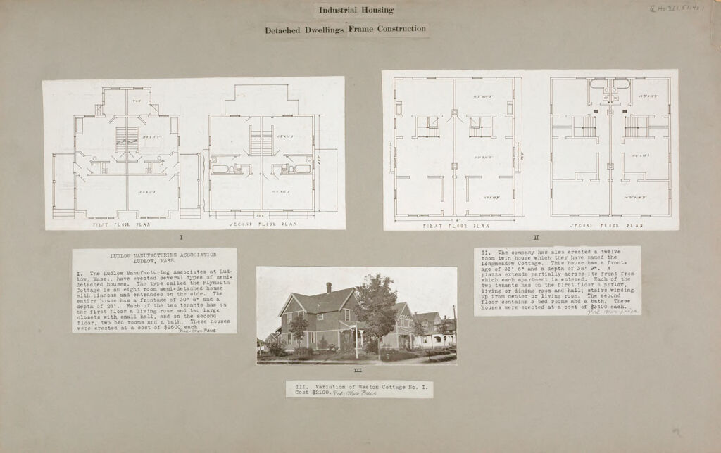 Industrial Problems, Welfare Work: United States. Massachusetts. Ludlow. Ludlow Manufacturing Association: Industrial Housing: Detached Dwellings Frame Construction