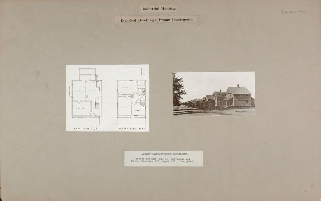 Industrial Problems, Welfare Work: United States. Massachusetts. Ludlow. Ludlow Manufacturing Association: Industrial Housing: Detached Dwellings Frame Construction: Ludlow Manufacturing Associates