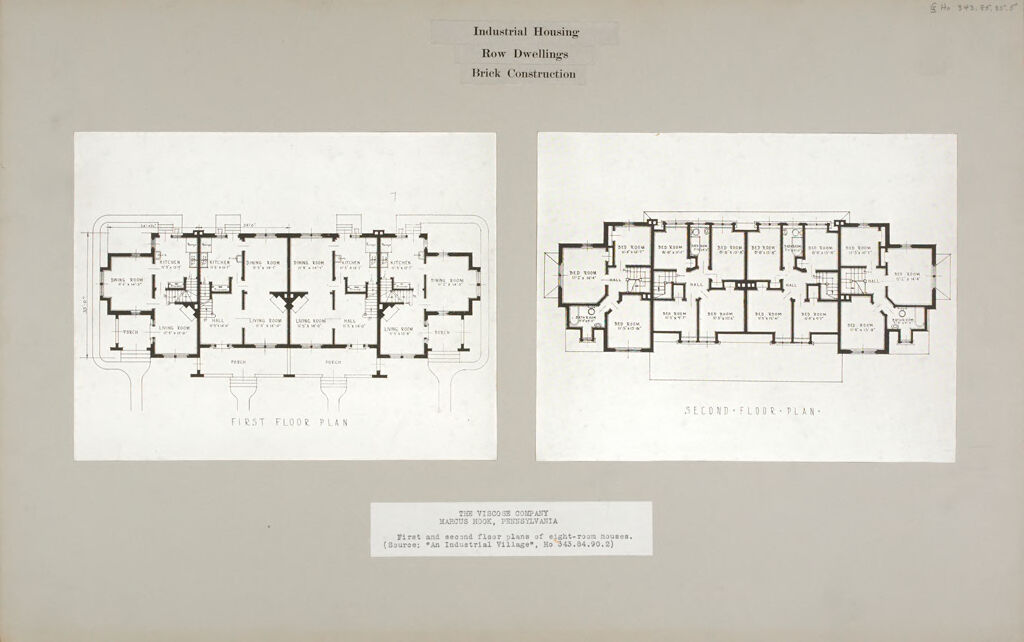 Industrial Problems, Welfare Work: United States. Pennsylvania. Marcus Hook. The Viscose Company: Industrial Housing. Row Dwellings. Brick Construction: The Viscose Company. Marcus Hook, Pennsylvania: First And Second Floor Plans Of Eight-Room Houses. (Source: 