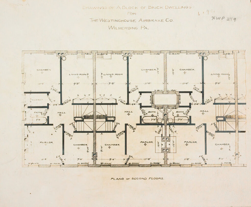 Industrial Problems, Welfare Work: United States. Pennsylvania. Wilmerding. Westinghouse Air Brake Company: Industrial Betterment In The United States. Housing Of Working People By Employers: Westinghouse Air Brake Company, Wilmerding, Pennsylvania. Houses For Employees. Plan Cc.: Second Floor.