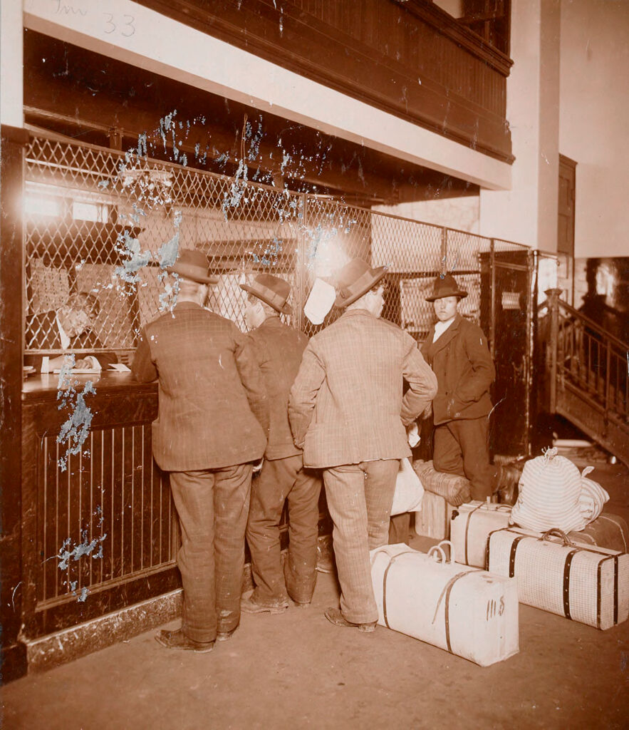 Races, Immigration: United States. New York. New York City. Immigrant Station: Regulation Of Immigration At The Port Of Entry. United States Immigrant Station, New York City: Aliens Waiting For Tickets At Railway Ticket Office.