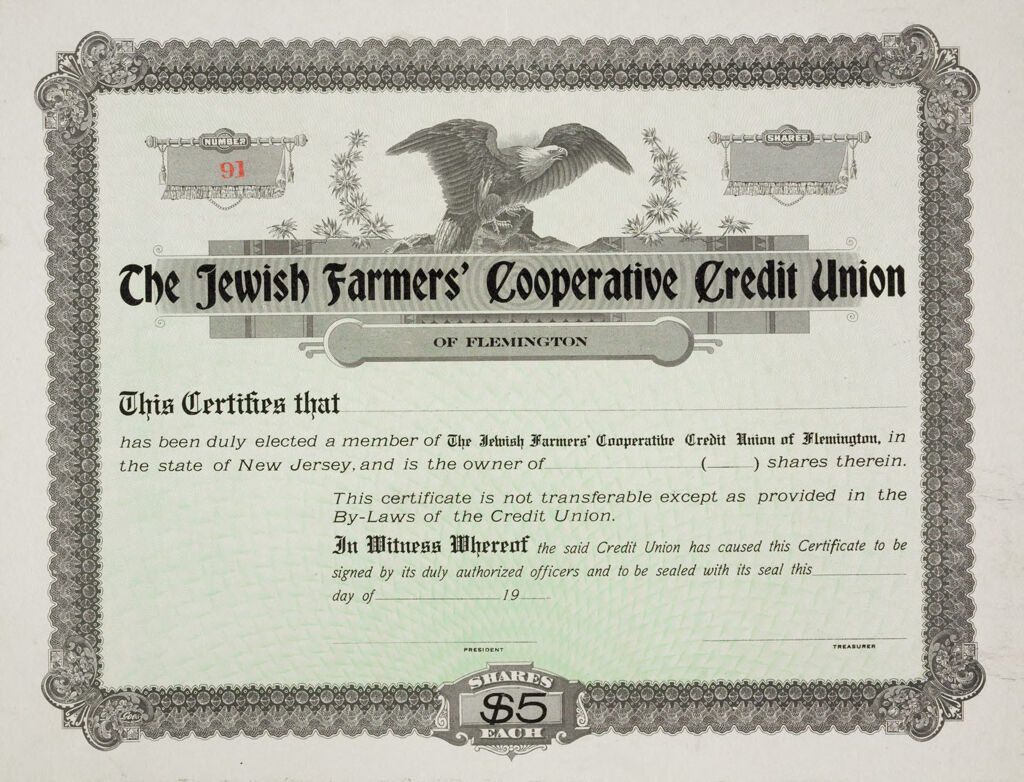 Races, Jews: United States. Jewish Farmers Cooperative Credit Union: The Jewish Farmers Cooperative Credit Union