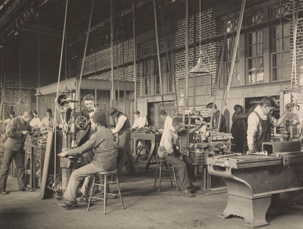 Races, Negroes: United States. Virginia. Hampton. Hampton Normal And Industrial School: Agencies Promoting Assimilation Of The Negro. Training For Commercial And Industrial Employment. Hampton Normal And Agricultural Institute, Hampton, Va.: Machine Shop.