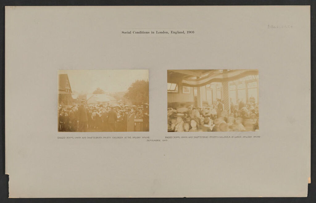 Recreation, Outings: Great Britain, England. London. Holiday House, Ragged School Union: Social Conditions In London, England, 1903: September 1903.
