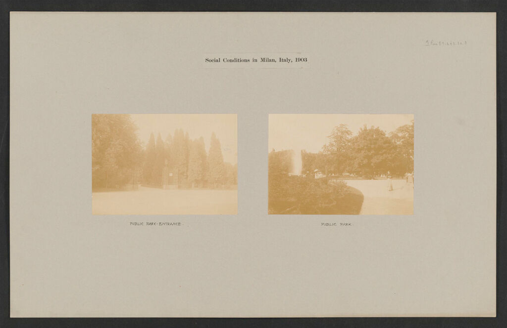 Recreation, Parks And Playgrounds: Italy. Milan. Public Park: Social Conditions In Milan, Italy, 1903