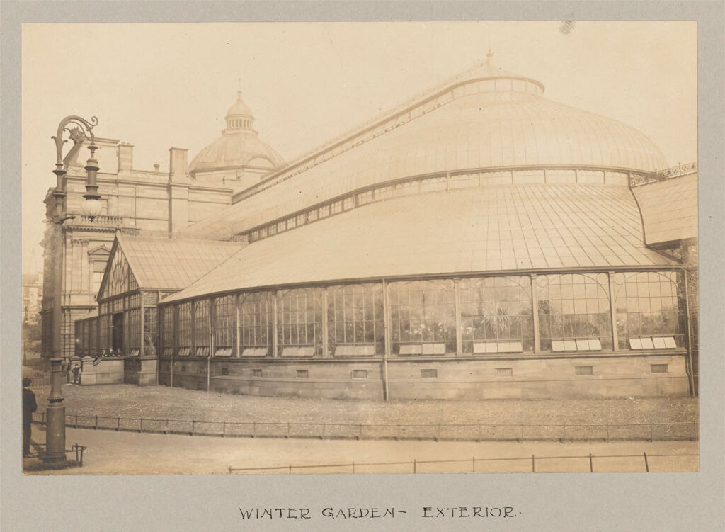 Recreation, Parks And Playgrounds: Great Britain, Scotland. Glasgow. Public Park: Social Conditions In Glasgow, Scotland, 1903: Winter Garden - Exterior.