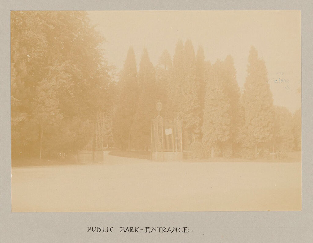 Recreation, Parks And Playgrounds: Italy. Milan. Public Park: Social Conditions In Milan, Italy, 1903: Public Park - Entrance.