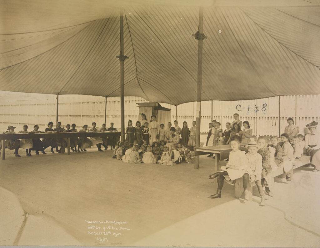 Recreation, Parks And Playgrounds: United States. New York. New York City. 66Th Street And First Avenue Vacation Playground: New York City Public Schools. Examples Of The Adaptation Of Education To Special City Needs: Vacation-Playgrounds. 66Th Street & 1St Ave. Manhattan. Vacation - Playground.: Kindergarten Tent.