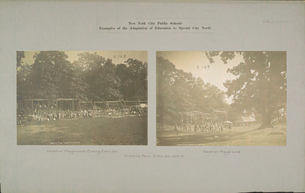 Recreation, Parks And Playgrounds: United States. New York. New York City. Crotona Park, Vacation Playground: New York City Public Schools. Examples Of The Adaptation Of Education To Special City Needs: Crotona Park. Fulton Ave., 173Rd St.