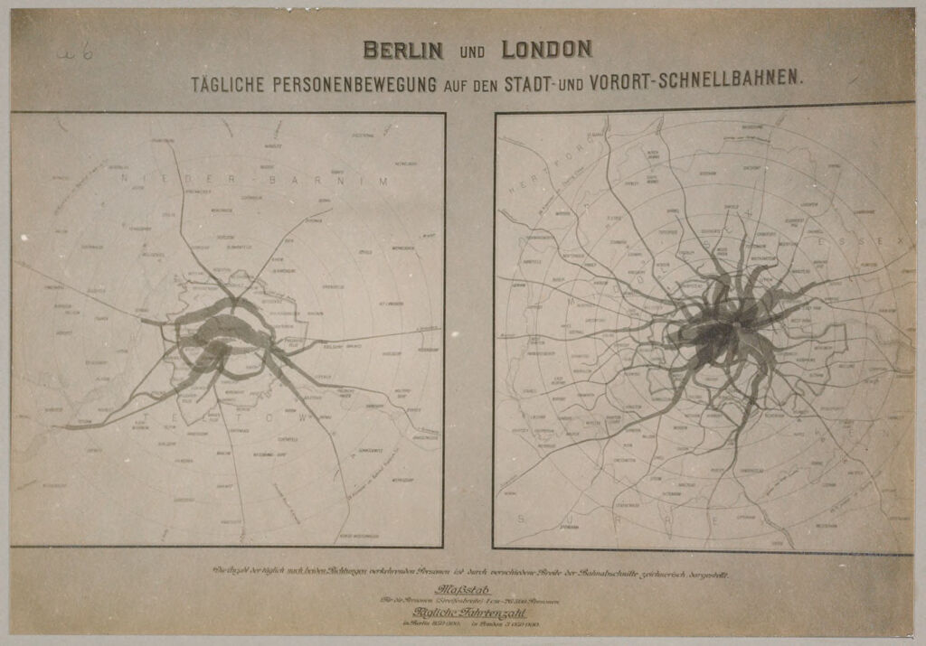 Social Conditions, General: Germany. Berlin. Density Of Traffic; Great Britain, England. London. Density Of Traffic: Social Conditions, Europe: Density Of Traffic In Berlin And London.  Traffic In London Is Shown To Be Evenly Distributed - That Of Berlin Is Congested.