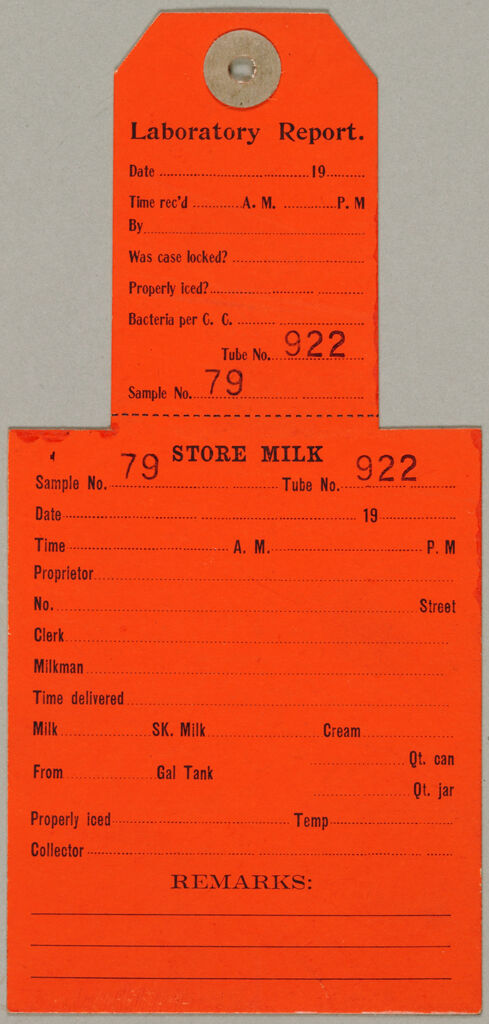 Health, General: United States. Massachusetts. Brookline. Board Of Health: Laboratory Report. Store Milk