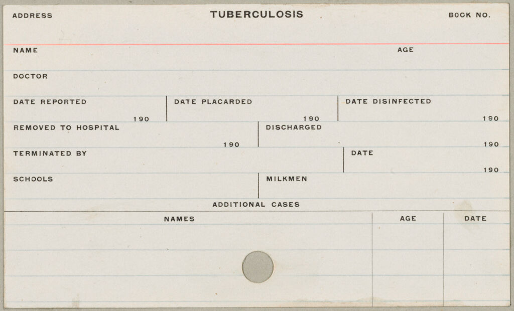 Health, General: United States. Massachusetts. Fitchburg. Health Forms: Tuberculosis