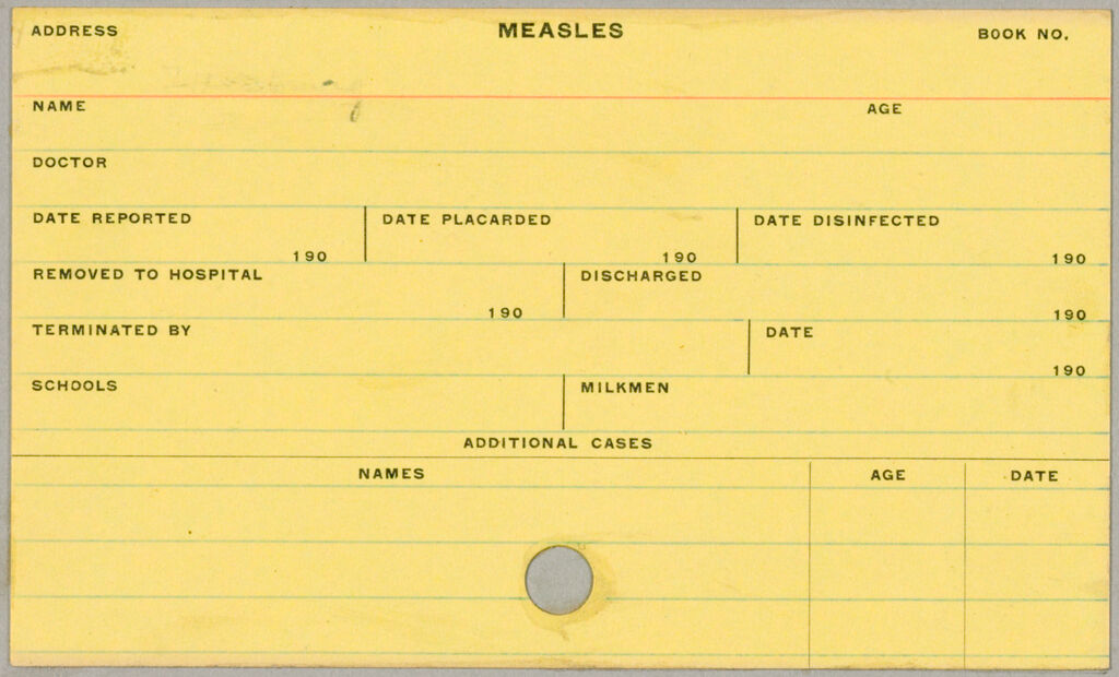 Health, General: United States. Massachusetts. Fitchburg. Health Forms: Measles