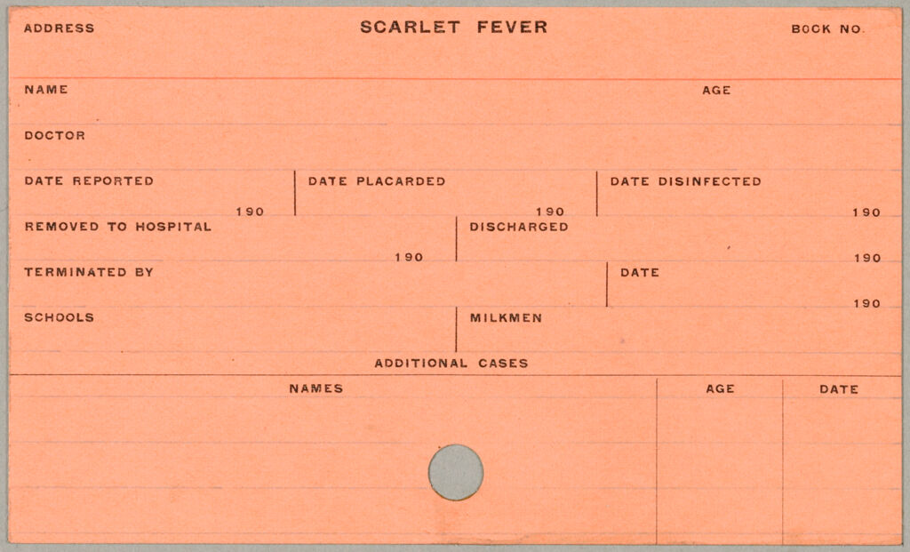 Health, General: United States. Massachusetts. Fitchburg. Health Forms: Scarlet Fever