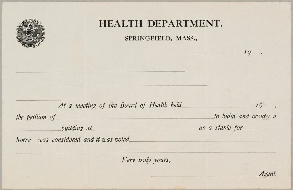 Health, General: United States. Massachusetts. Springfield. Board Of Health: Health Department, Springfield, Mass.