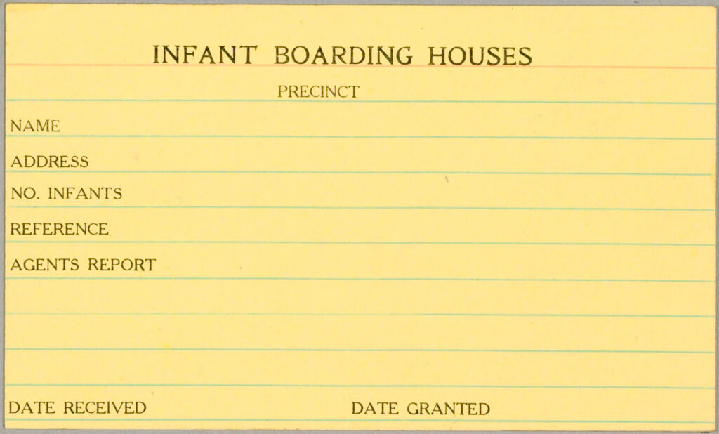 Health, General: United States. Massachusetts. Revere. Board Of Health Forms: Infant Boarding Houses