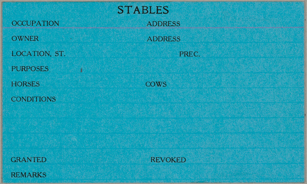 Health, General: United States. Massachusetts. Revere. Board Of Health Forms: Stables