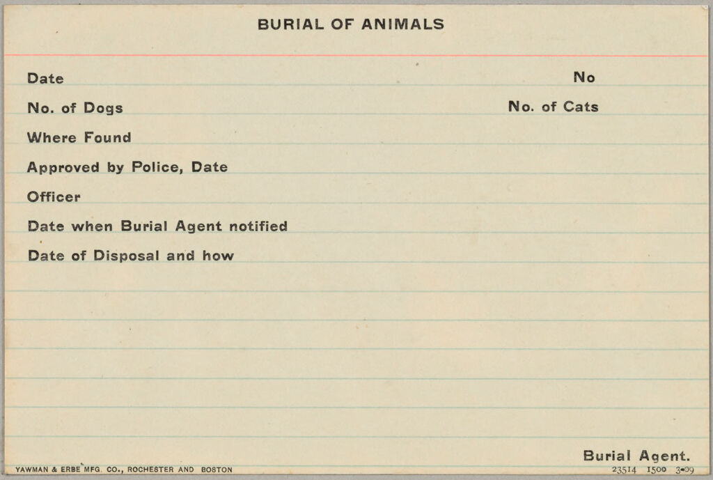 Health, General: United States. Massachusetts. Revere. Board Of Health Forms: Burial Of Animals