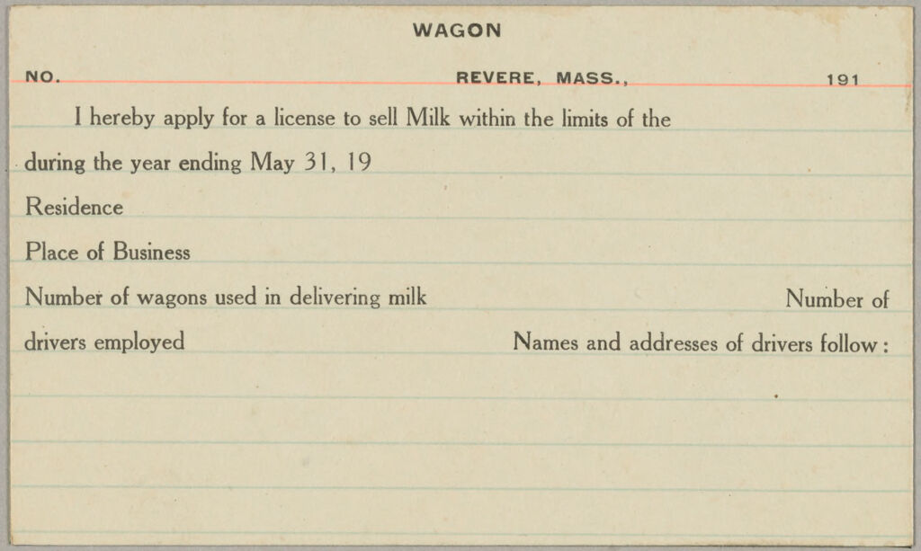 Health, General: United States. Massachusetts. Revere. Board Of Health Forms: Wagon