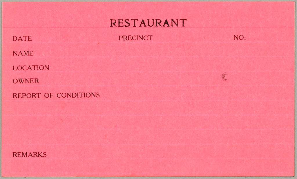 Health, General: United States. Massachusetts. Revere. Board Of Health Forms: Restaurant