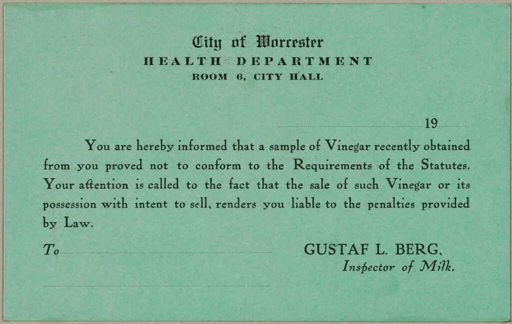 Health, General: United States. Massachusetts. Worcester. Health Department: City Of Worcester, Health Department