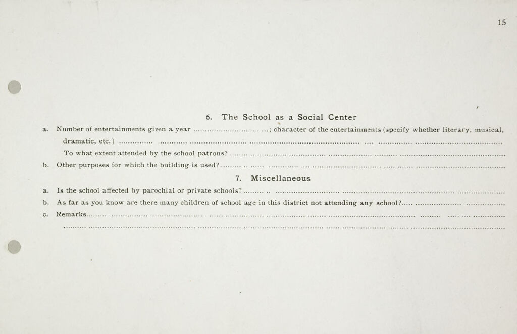 Miscellaneous: United States. Social Surveys: Schedules Prepared For Use In Rural Social Surveys: The School As A Social Center. Miscellaneous