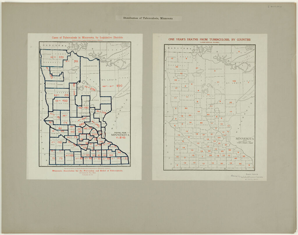 Health, General: United States. Minnesota. Distribution Of Tb: Distribution Of Tuberculosis, Minnesota