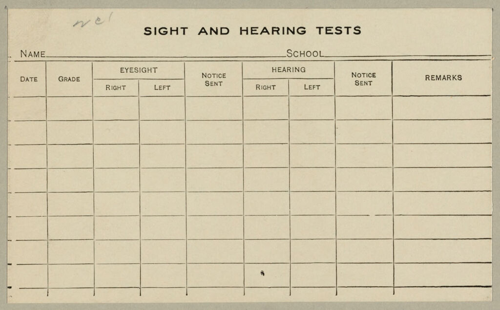 Health, General: United States. Massachusetts. Forms For Medical Inspection: Medical Inspection Of School Children: Sight And Hearing Tests