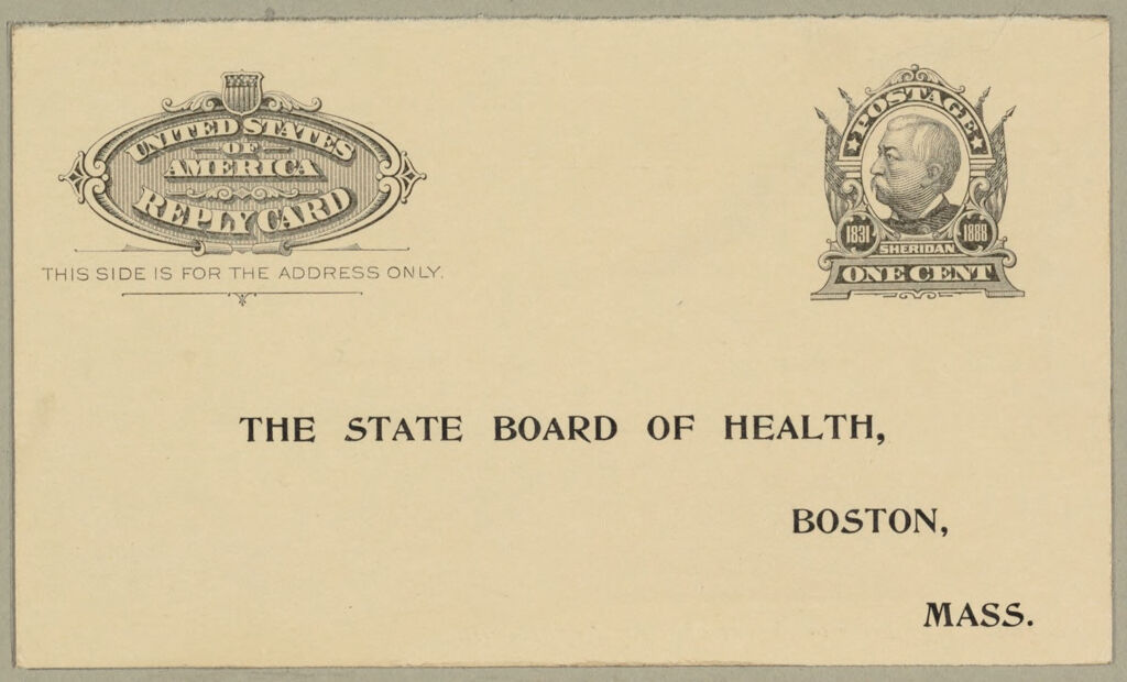 Health, General: United States. Massachusetts. Boston. Forms For Medical Inspection: The State Board Of Health, Boston, Mass.: United States Of America Reply Card