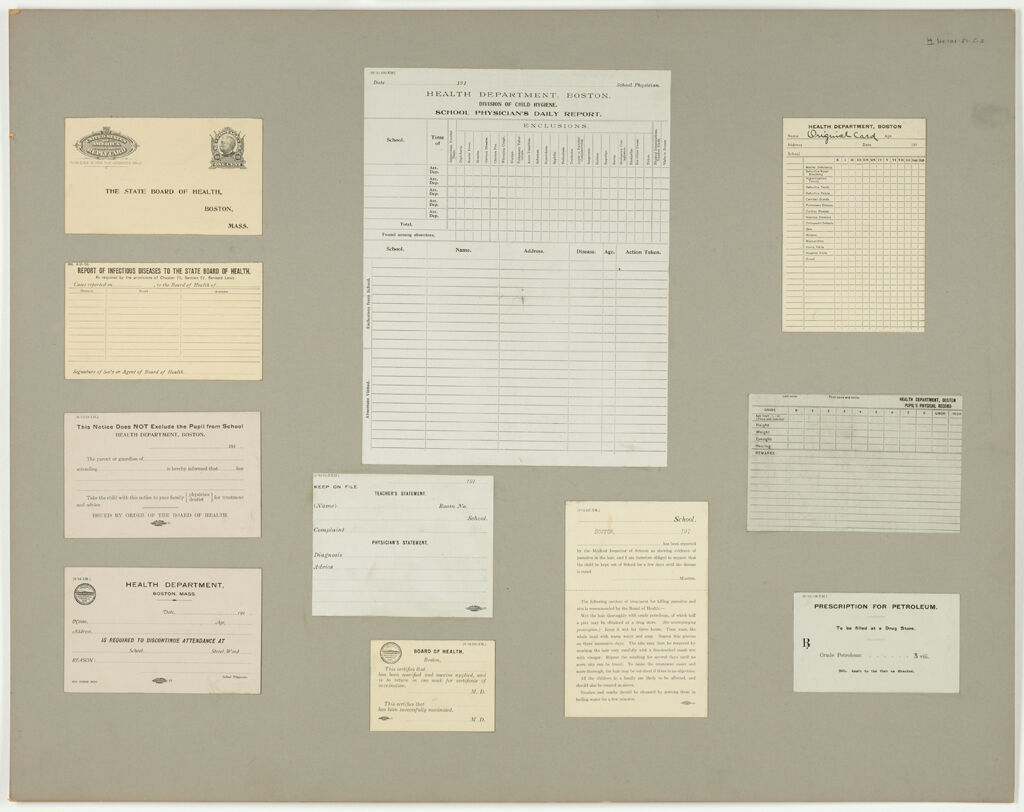 Health, General: United States. Massachusetts. Boston. Forms For Medical Inspection