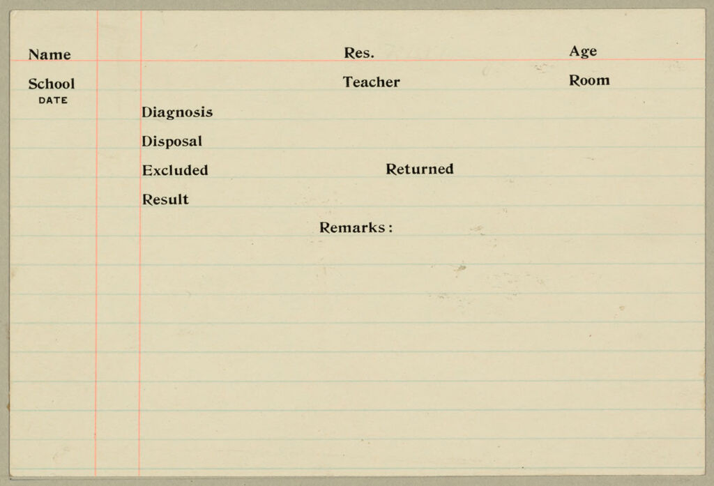 Health, General: United States. Massachusetts. Fitchburg. Forms For Medical Inspection Of School Children