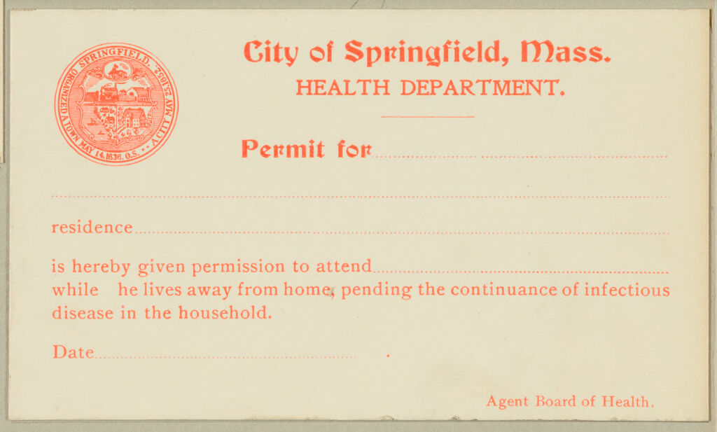 Health, General: United States. Massachusetts. Springfield. Forms For Medical Inspection Of School Children: City Of Springfield, Mass. Health Department.