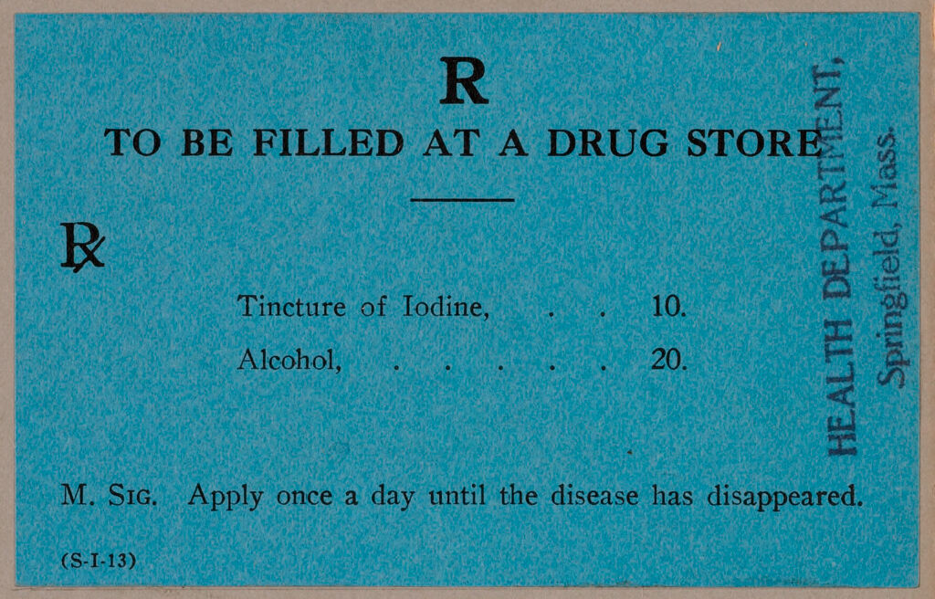 Health, General: United States. Massachusetts. Springfield. Forms For Medical Inspection Of School Children: R. To Be Filled To A Drug Store