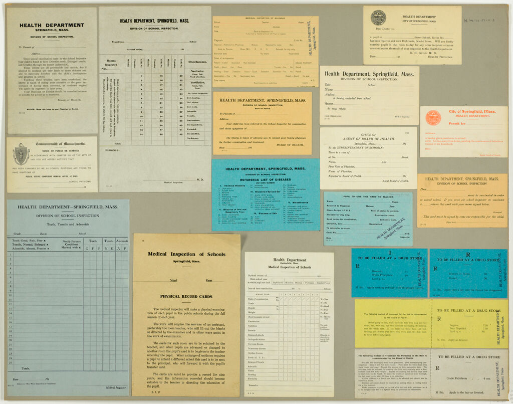 Health, General: United States. Massachusetts. Springfield. Forms For Medical Inspection Of School Children