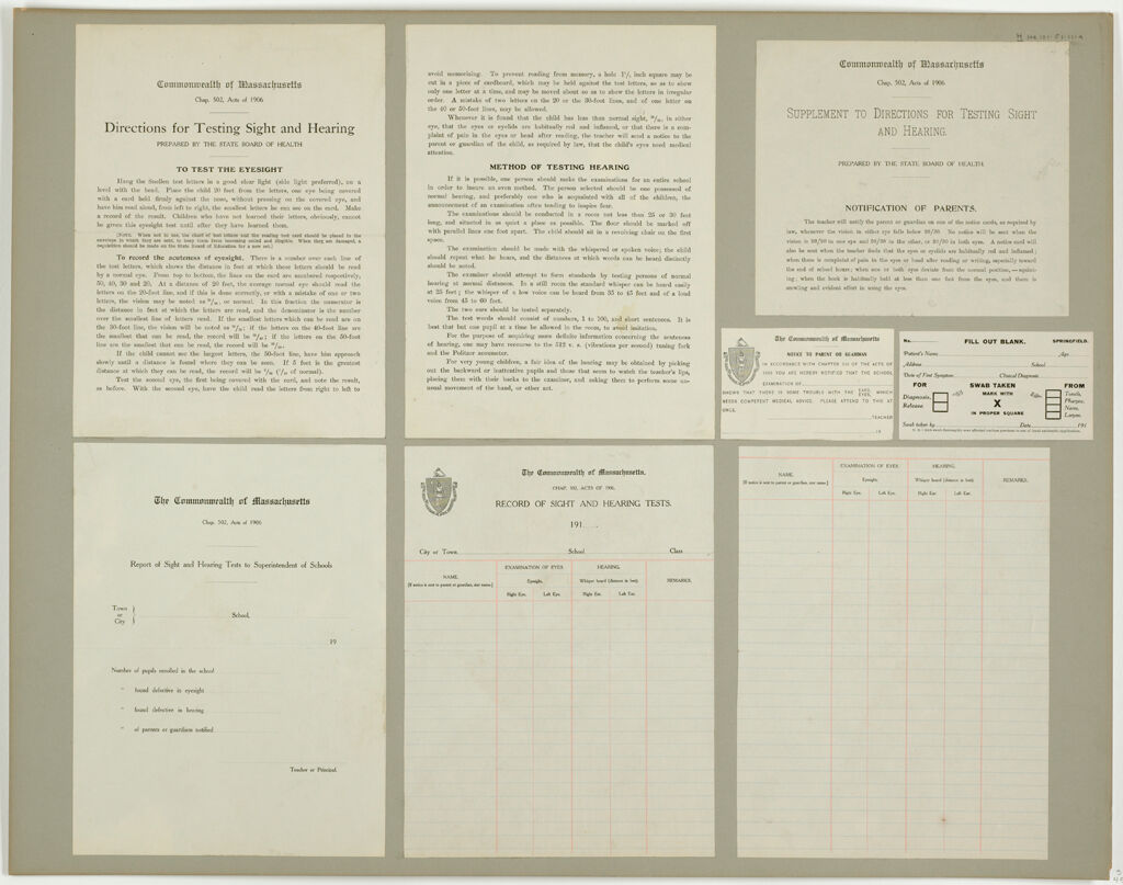 Health, General: United States. Massachusetts. Forms For Medical Inspection Of School Children