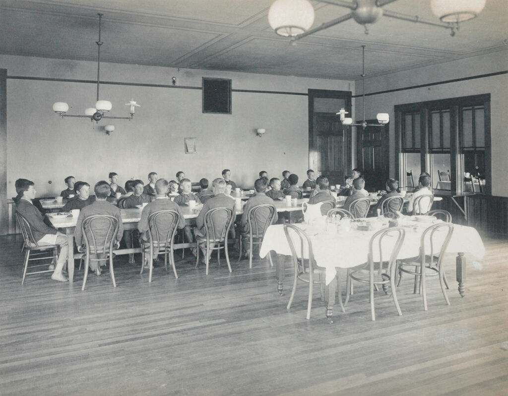 Crime, Children, Truant Schools: United States. Massachusetts. Oakdale. Worcester County Truant School: Worcester County Truant School, Oakdale.: Dining Room,_Boys Just In From The Field.