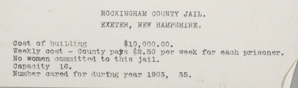 Crime, Prisons: United States. New Hampshire. Exeter. Rockingham County Jail: New Hampshire State Charitable And Correctional Institutions: Rockingham County Jail. Exeter, New Hampshire.