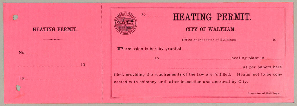 Housing, Improved: United States. Massachusetts. Waltham. Massachusetts Building Permits: Heating Permit. City Of Waltham.