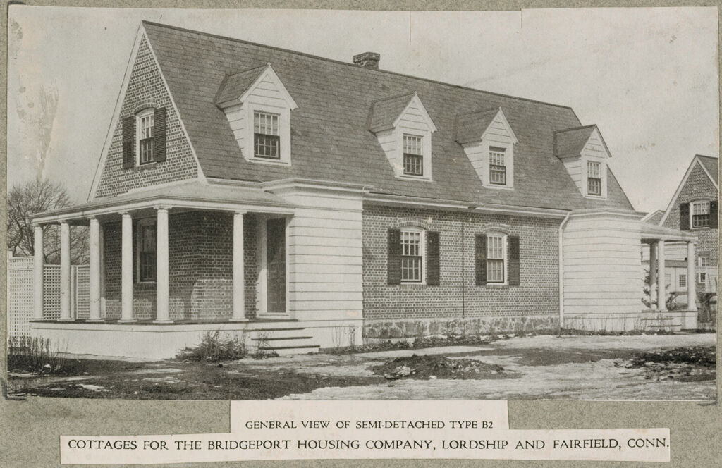 Housing, Improved: United States. Connecticut. Fairfield And Lordship. Bridgeport Housing Company: Cottages For The Bridgeport Housing Company, Lordship And Fairfield, Conn.: General View Of Semi-Detached Type B2.