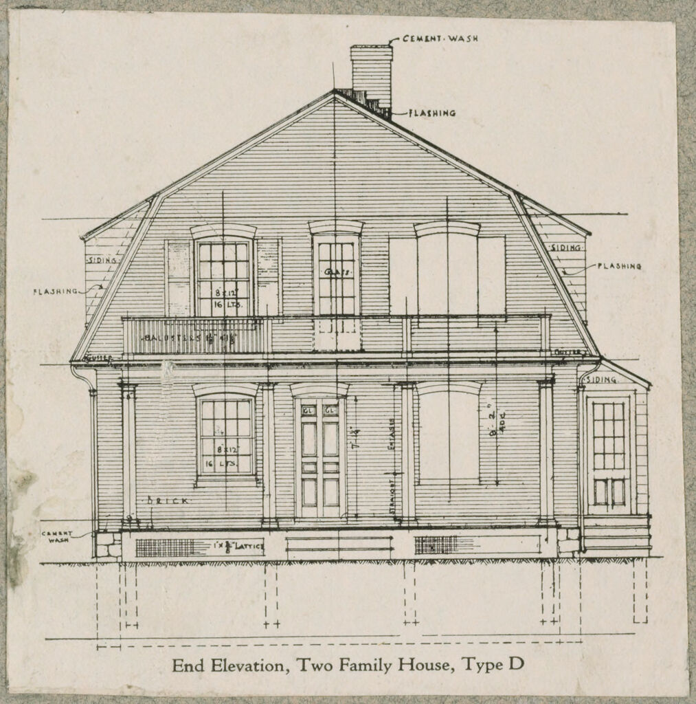 Housing, Improved: United States. Connecticut. Fairfield And Lordship. Bridgeport Housing Company: End Elevation, Two Family House, Type D