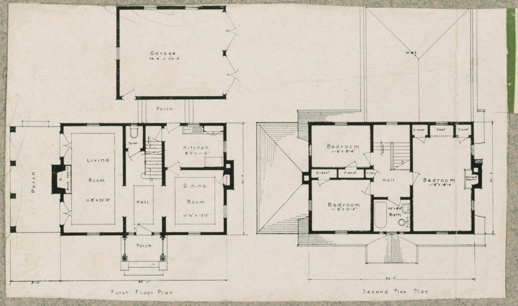 Housing, Improved: United States. Ohio. Akron. Housing Exhibit Of George B. Post & Sons: Firestone Park, Akron. Firestone Tire & Rubber Co.: Alling S. Deforest. Landscape Architect.: First Floor Plan. Second Floor Plan