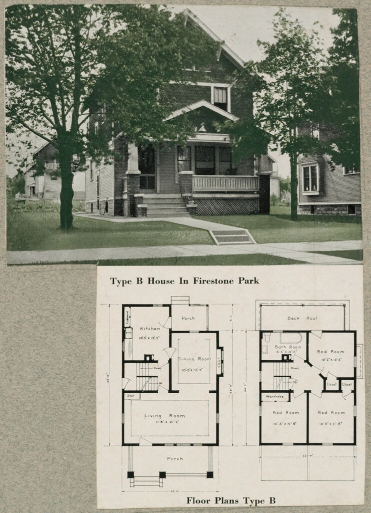 Housing, Improved: United States. Ohio. Akron. Housing Exhibit Of George B. Post & Sons: Firestone Park, Akron. Firestone Tire & Rubber Co.: Alling S. Deforest. Landscape Architect.: Type B House In Firestone Park. Floor Plans Type B