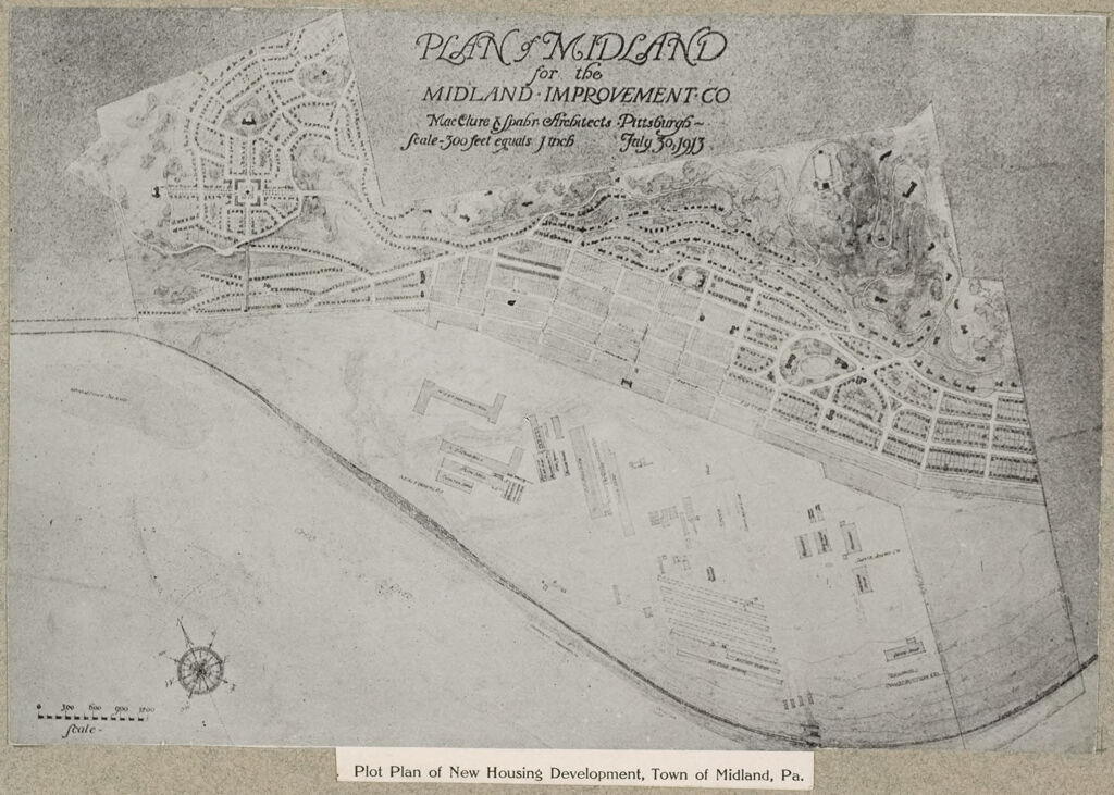 Housing, Improved: United States. Pennsylvania. Midland. Housing Exhibit Of George B. Post & Sons: Midland, Pa. Pittsburgh Crucible Steel Co.: Macclure & Spahr. Architects.: Plot Plan Of New Housing Development, Town Of Midland, Pa.