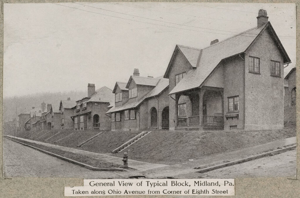 Housing, Improved: United States. Pennsylvania. Midland. Housing Exhibit Of George B. Post & Sons: Midland, Pa. Pittsburgh Crucible Steel Co.: Macclure & Spahr. Architects.: General View Of Typical Block, Midland, Pa. Taken Along Ohio Avenue From Corner Of Eighth Street.